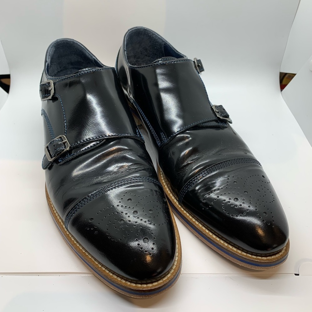 Johnston & Murphy Double Monk Strap.  Black with blue stitching. 9.5 Classy!